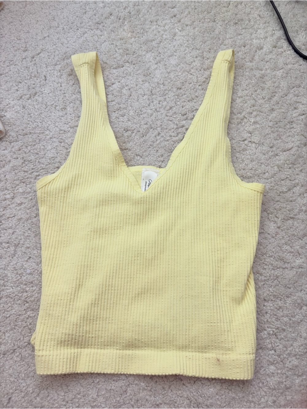 Yellow Ribbed V-Neck Tank Top - Women